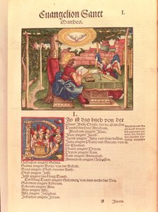 聖マタイによる福音書、I章、ルター聖書、1530年頃（色の木版画） 作： German School