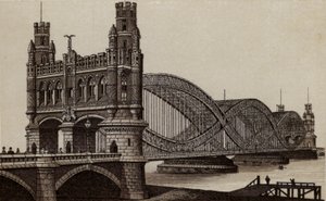 ハンブルグNeue Elb-Brucke, エルベ川にかかる新しい橋（リトグラフ版 作： German School
