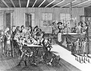 キルヒナーのユダヤ人儀式、1726年のゲオルク・プシュナーによるハンヌカ 作： German School