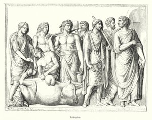 Haruspex（古代ローマの司祭で、犠牲となった動物の骨を調べて未来を予測した）（リトグラフ 作： German School