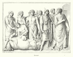 古代ローマで犠牲になった動物の内臓を調べるHaruspex（彫刻 作： German School
