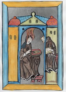天からの光を受けるビンゲンのヒルデガルト、1151年頃（後の着色） 作： German School