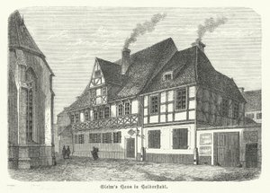 ドイツ・ハルバーシュタットの詩人ヨハン・ウィルヘルム・ルートヴィヒ・グリムの家（彫刻作品 作： German School
