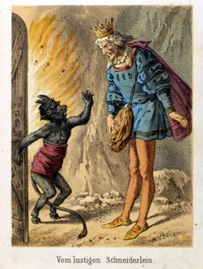 フランツ・ホフマンの物語「Tales et Fables - Le joyful little tailor」のイラストです。19世紀のクロモリトグラフ。
