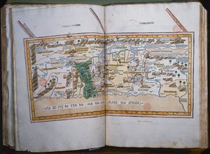 Inc. 425聖地の地図（Cosmographicaで与えられた座標と座標に基づく）、Ptolemy（Claudius Ptolemaeus of Alexandria）（c.90-168 AD）がドイツのウルムでJohann Reger foによって出版