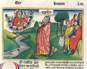 Leviticus 1 1-7ニュルンベルクの聖書からの献金の法則（Biblia Sacra Germanaica）（色の木版画） 作： German School