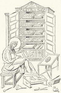 東ローマ帝国のブルジョワ市民の図書館(エングレービング) 作： German School
