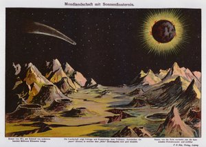 月の風景、日食、1911年の彗星（カラーリトグラフ）