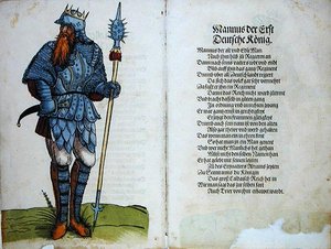 初代ドイツ王マンヌス（「ドイツ民族の最初の12人の古い王と王子の起源」より 作： German School