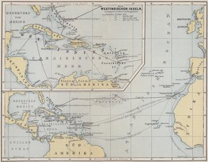 クリストファーコロンバスの航海を示す地図、1492-1504 作： German School