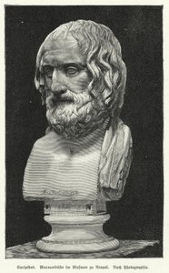 古代ギリシャの劇作家、エウリピデスの大理石の胸像（リトグラフ 作： German School