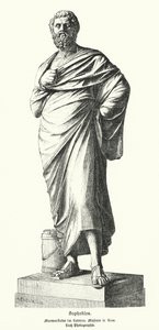 古代ギリシャの劇作家、ソフォクレスの大理石の像（リトグラフ 作： German School