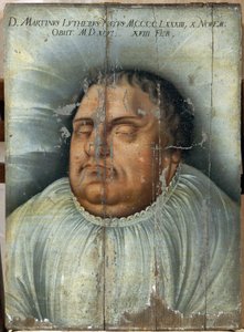 マルティン・ルター (1483-1546) の死の床 (M. Luther On His Deathbed)。 匿名の絵画、木に油彩