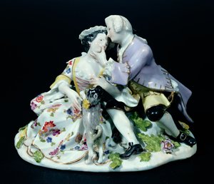 恋人との出会い、おそらくヨハン・ヨアヒム・カンドラー（1706-75）c.1735（磁器）