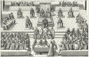 1561年1月、オルレアンで開催されたフランスエステイト・ジェネラルの会議（彫刻 作： German School