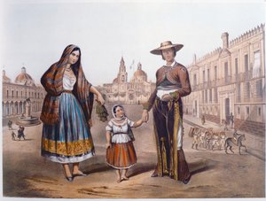 メキシコシティのプラザサントドミンゴにあるメキシコ人の家族、1840年頃