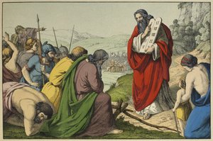 モーセと法の書簡、LAncien Testamentのイラスト、ヤコブフェルディナンドシュライバー発行、エスリンゲン（カラー彫刻） 作： German School