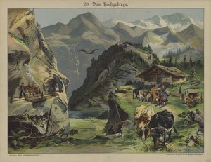 山の生活（カラーリトグラフ 作： German School