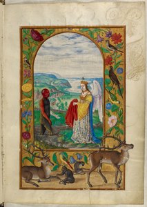 Ms Harley 3469, f.18 サロモン・トリスモシン作「素晴らしきソリス」より、女王がプールで男にローブを差し出す、第 4 の寓話 作： German School