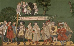 1520年、ゲシュレヒタータンツのダンサーのために演奏するドイツのアウクスブルク出身のミュージシャン 作： German School