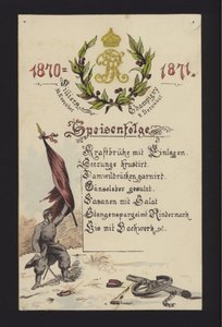 1870年12月30日と1871年1月2日にパリのヴィリエとシャンピニーで占領軍のドイツ人が開いた新年の宴（カラーリトグラフ 作： German School