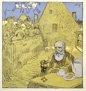 1908年1月のSimplicissimus雑誌からのヴィルヘルムブッシュ（1832-1908）の死亡記事の肖像画 作： German School