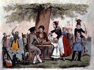 野外競技会、ドイツ、1860年頃（カラーエングレービング） 作： German School