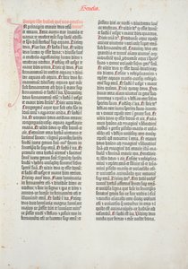 マインツのヨハネスグーテンベルク（c.1400-68）とピーターシェーファー（1425-1502）によって印刷された、グーテンベルク聖書の創世記の最初のページ、1454-56（印刷紙）