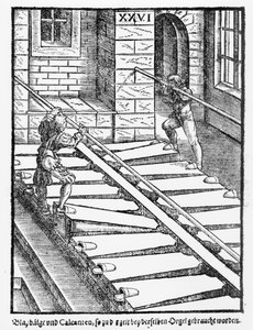 Praetorious Syntagma Musicum、パブからのハルバーシュタット大聖堂のオルガンベローズとブロワー。 1619年 作： German School