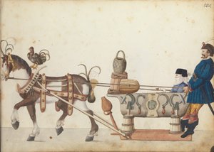 パレードのページェントそり、1640年頃（ペンとインク、水彩とウォッシュ） 作： German School