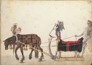 パレードのページェントそり、1640年頃（ペンとインク、水彩とウォッシュ） 作： German School