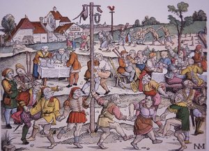 踊る農民たち（手彩色の版画 作： German School