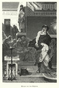 紀元前4世紀、不敬罪で裁判にかけられた古代ギリシャの宮廷女官フライネ（エングレーヴィング 作： German School