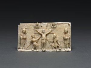 ポータブル祭壇からのプラーク：十字架刑、下ライン渓谷、1050-1100 作： German School