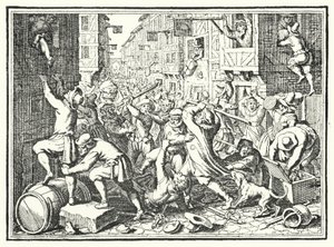 1614年のフェットミルチライジングでのフランクフルトのユダヤ人ゲットー、ユデンガッセの略奪 作： German School
