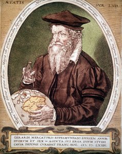 Gerhard Kremer dit Gerardus Mercator (1512-1594)の肖像。アトラスの初版のタイトルに偽りあり。 作： German School