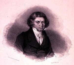 ルートヴィヒ・ヴァン・ベートーヴェン（1770-1827）の肖像 ファウスティン・ヘルの刻印（リトグラフ版） 作： German School