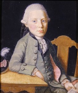手紙を持つ座った青年の肖像 1750年頃（紙にガッシュ） 作： German School