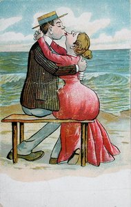 カップルのキスを描いたポストカード、ポストカード