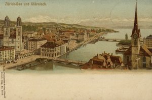 チューリッヒ市の概観を描いたポストカード 作： German School