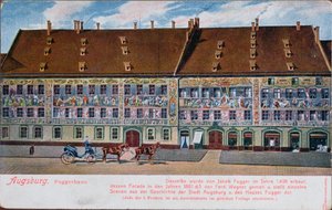 アウグスブルクのフッガーハウスを描いたポストカード 作： German School