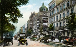 ベルリンのウンターデンリンデンとクランツラーエックを描いたポストカード、1910年頃（カラー写真） 作： German School