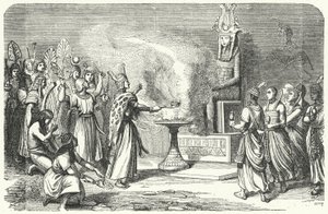 古代エジプトで生け贄を捧げる神官たち（エングレービング 作： German School