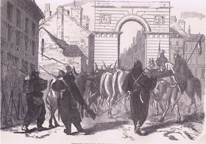 プロイセンの採集部隊が牛を連れてくる様子（Cassells History of the War between France and Germany, published by Cassell and Company Limited, c.1890 (litho) 作： German School