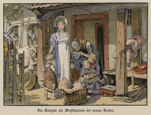 プロイセンのルイーズ王妃、貧しい人々への恩人（カラーリトグラフ 作： German School