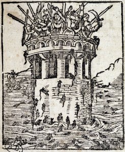 塔を襲うねずみ - 16世紀ドイツの版画 作： German School