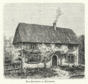 ヨハンヴォルフガングゲーテが1770年から1771年にストラスブール大学で学んだときに恋愛をしたフリードリケブライオンの本拠地、セッセンハイムのレクトリー。 作： German School