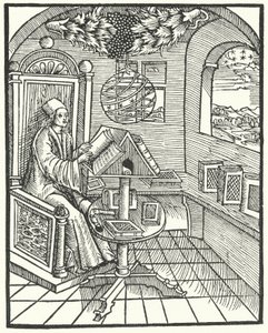 学者が勤務している部屋のインテリア、c1500 作： German School