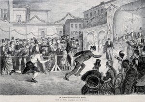 1878年にベルリンで開催されたルーレットスケートレース。 作： German School