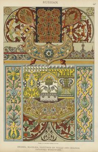 ロシア、エナメル、マジョリカ、壁や天井に描かれた絵画、日本の木工品（カラーリトグラフ 作： German School